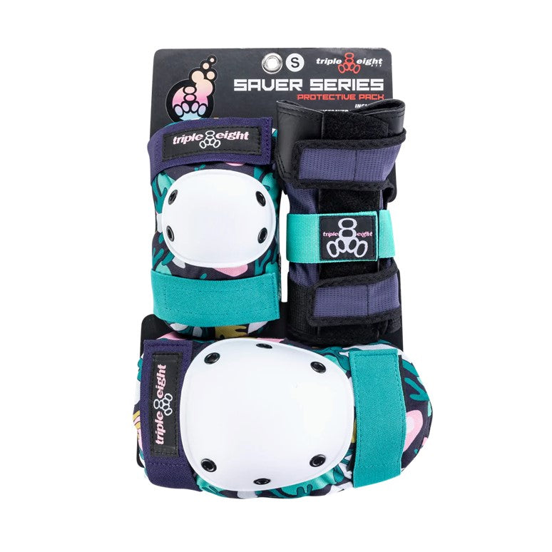 Triple 8 Tri Pack Saver Series Floral Knee Pads, Wrist Guards, Elbow Pads - Lucky Skates