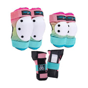 Triple 8 Tri Pack Saver Series Shaved Ice Protective Padding Set Knee Pads, Elbow Pads, Wrist Guards Pink, Teal Ombre - Lucky Skates