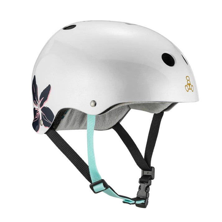 Triple 8 Certified Sweatsaver Skate Helmet Floral White - Lucky Skates