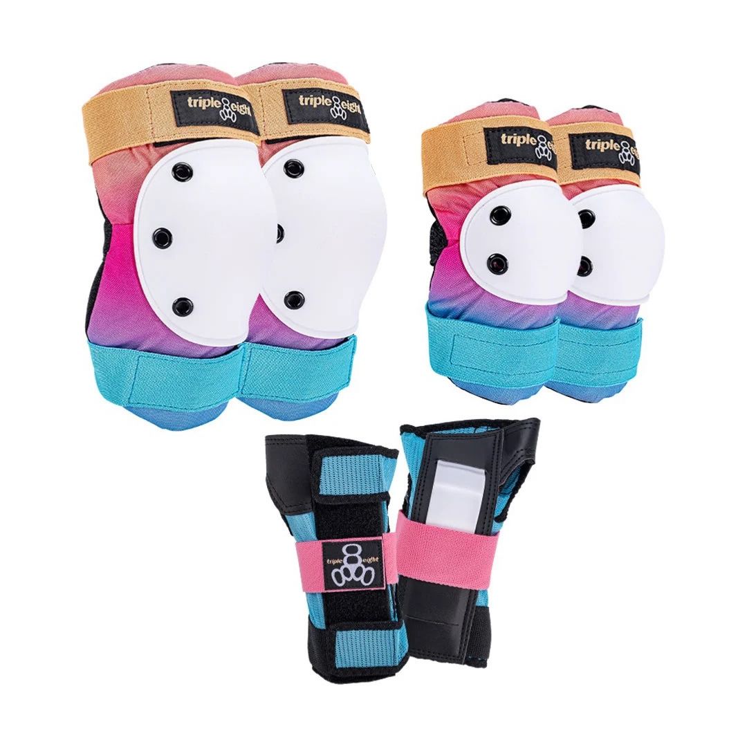 Triple 8 Sunset Protective Skate Padding Set Knee Pads, Wrist Guards Elbow Pads, Rainbow Pastel - Lucky Skates 
