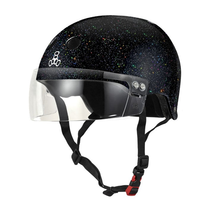 Triple 8 The Visor Certified Sweatsaver Roller Derby Skate Helmet Black Glitter - Lucky Skates