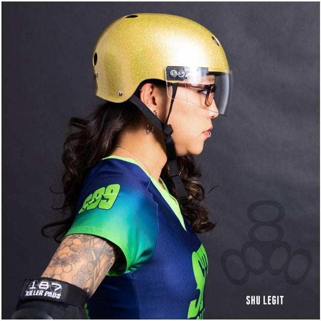 Triple 8 The Visor Skate Helmet Gold Glitter - Lucky Skates