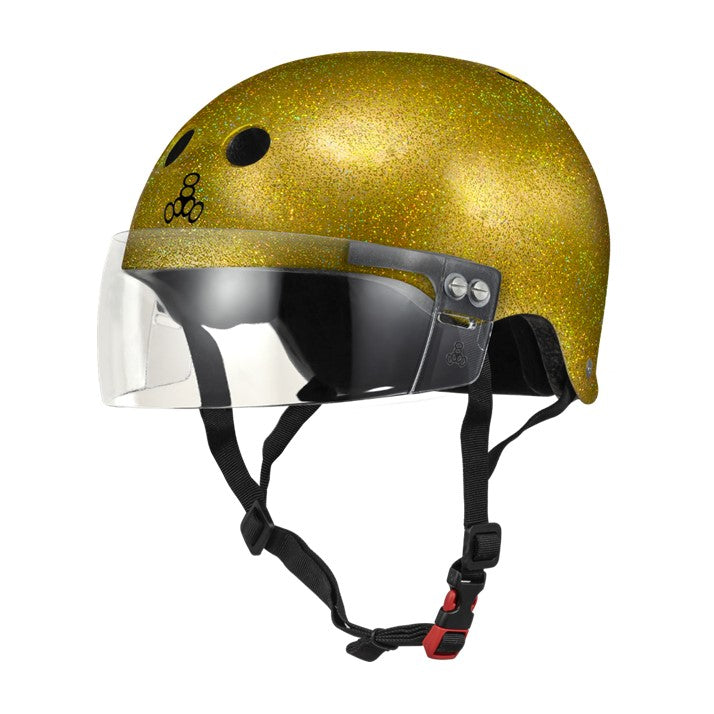 Triple 8 The Visor Certified Sweatsaver Roller Derby Skate Helmet Gold Glitter - Lucky Skates