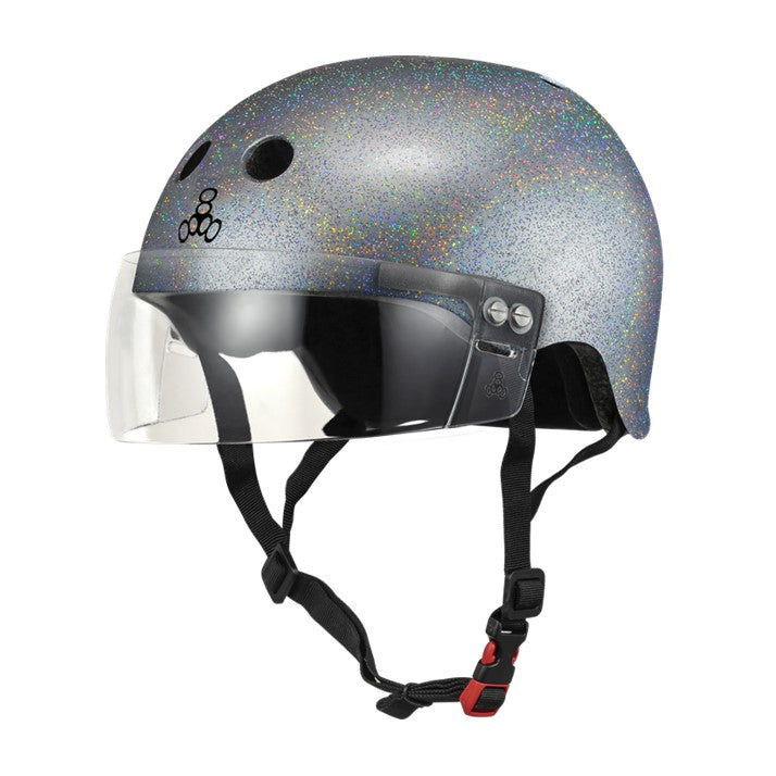 Triple 8 The Visor Certified Sweatsaver Roller Derby Skate Helmet Silver Glitter - Lucky Skates