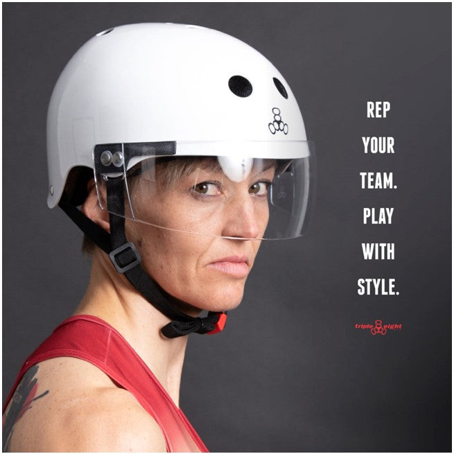 Triple 8 The Visor Skate Roller Derby Helmet White Gloss - Lucky Skates