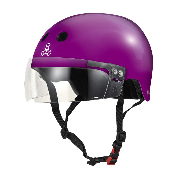 Triple 8 The Visor Certified Sweatsaver Roller Derby Skate Helmet Purple Gloss - Lucky Skates