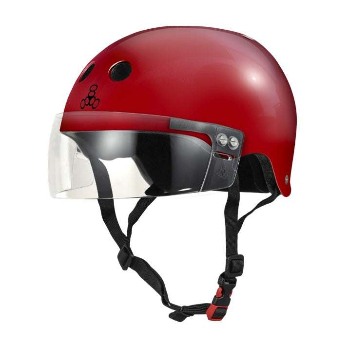 Triple 8 The Visor Certified Sweatsaver Skate Roller Derby Helmet Scarlet Red Gloss - Lucky Skates
