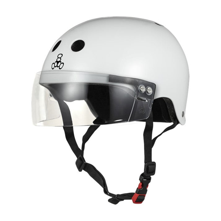 Triple 8 The Visor Certified Sweatsaver Skate Roller Derby Helmet White Gloss - Lucky Skates