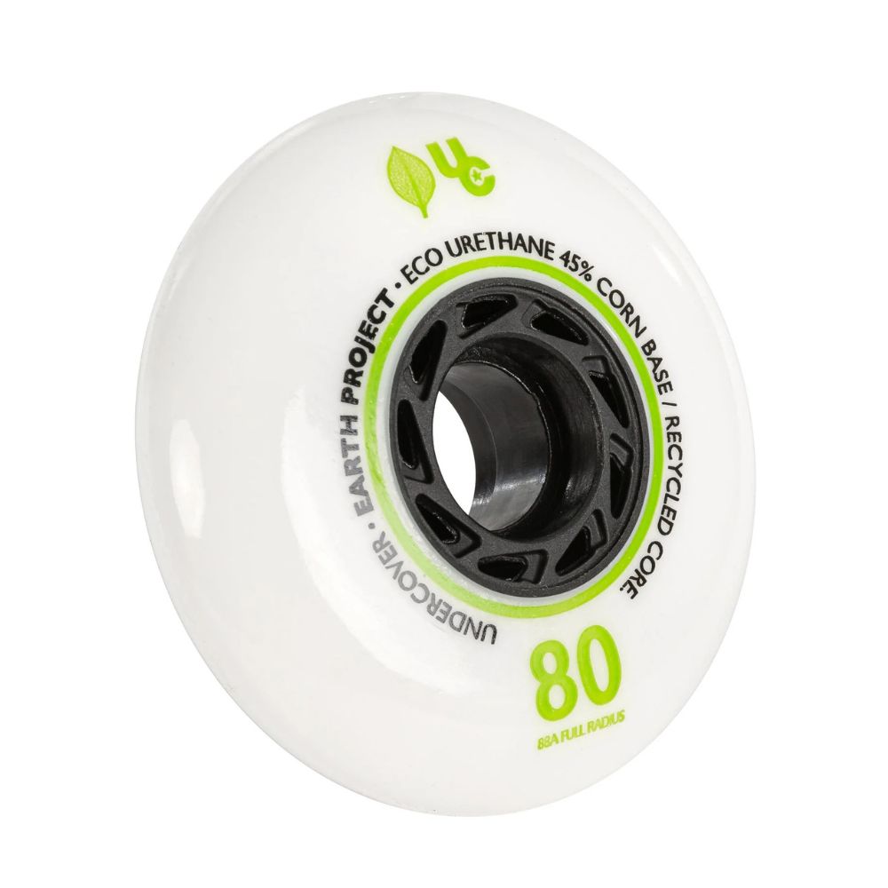 Undercover Earth Inline Recycled Skate Wheels 80mm 88A White Green - Lucky Skates 
