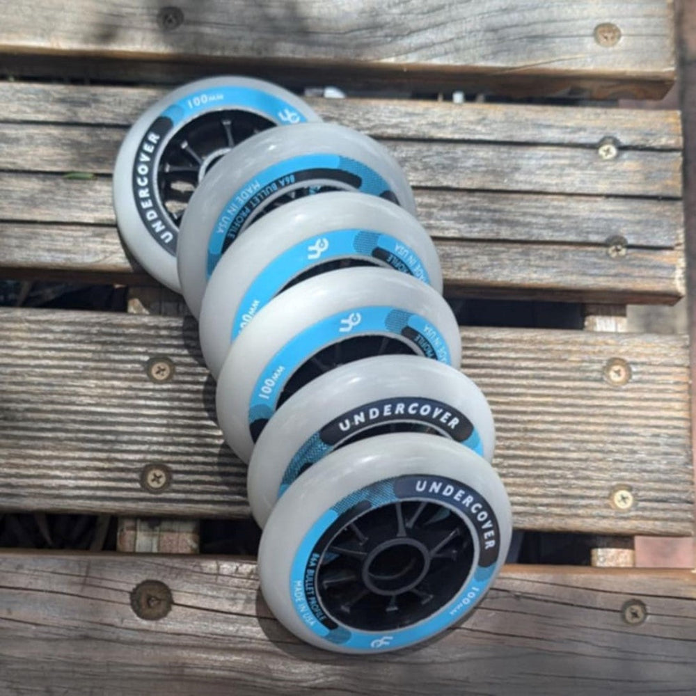 Undercover Grey Blue Inline Wheels 100mm 86A 6 Pack - Lucky Skates