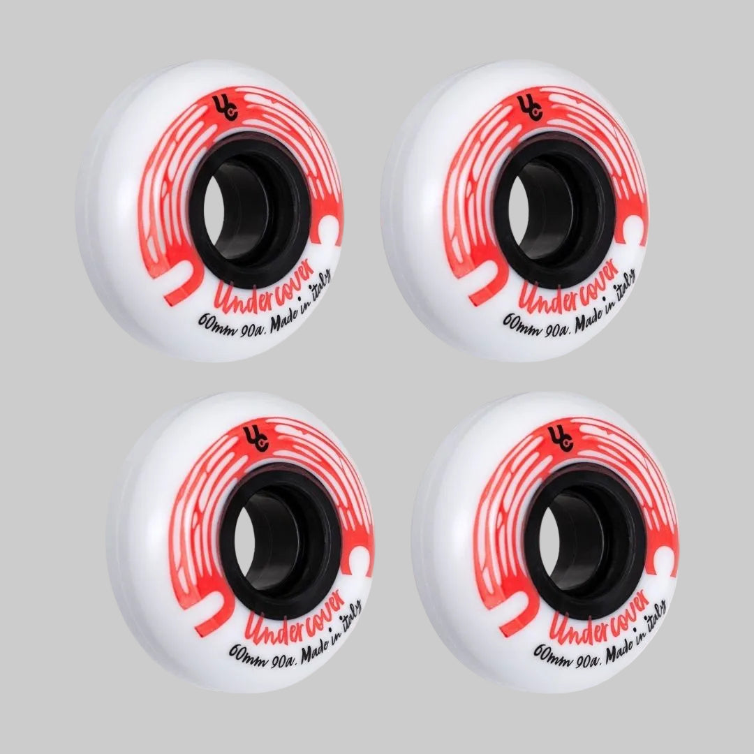 Undercover IT Aggressive Inline Wheels 60mm 90A White Red 4 pack - Lucky Skates 