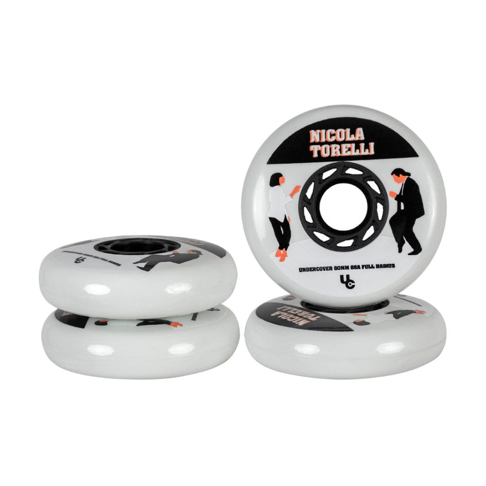 Undercover Movies Nicola Torelli White Inline Wheels 80mm 86a 4 Pack - Lucky Skates