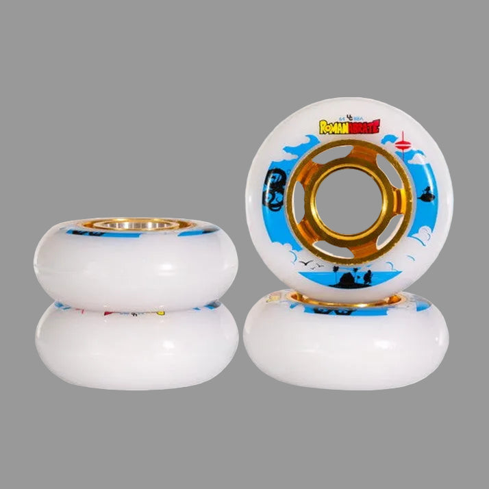 Undercover Roman Abrate TV Line Inline Wheels 64mm 88A 4 pack white gold alloy hub - Lucky Skates