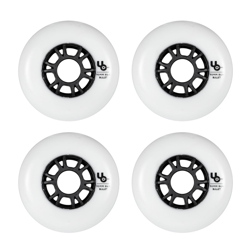 Undercover Team White Inline Skate Wheels 90mm 86a Bullet White 4 Pack - Lucky Skates