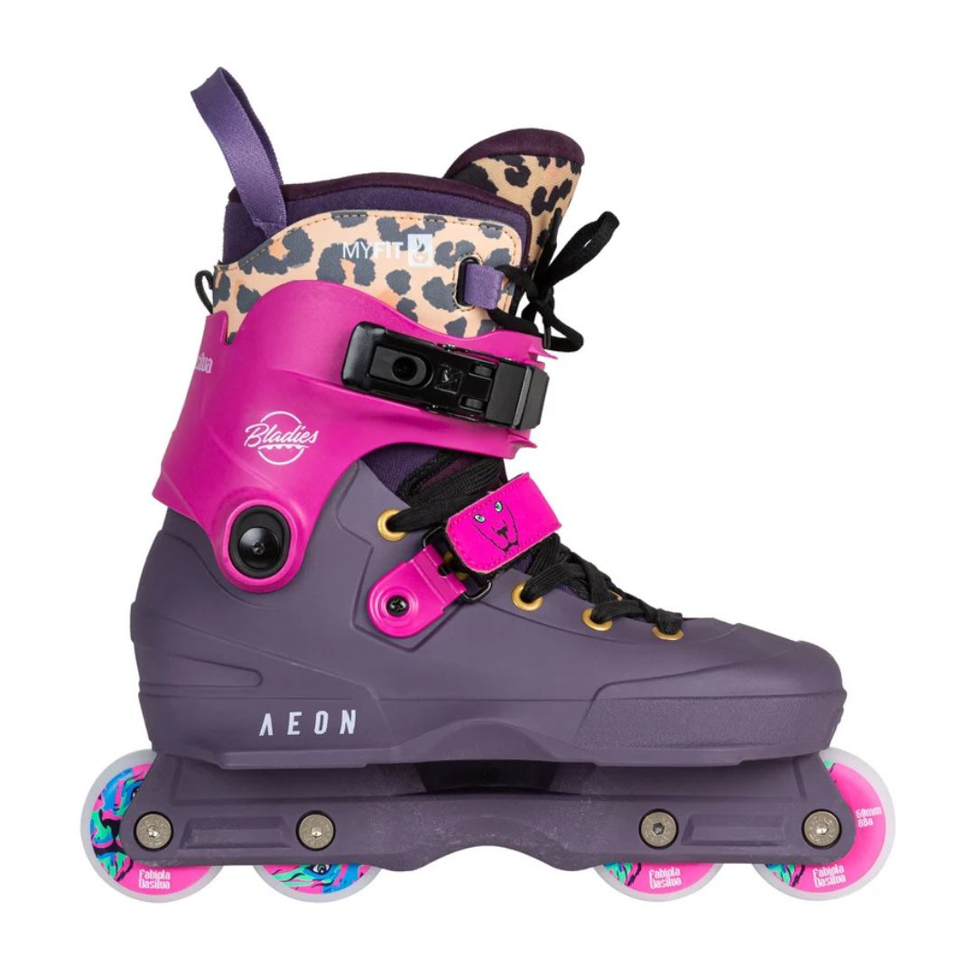 USD Aeon Bladies Fabiola Da Silva Aggressive Inline Skates Pink Purple Leopard Print 60mm wheels - Lucky Skates 