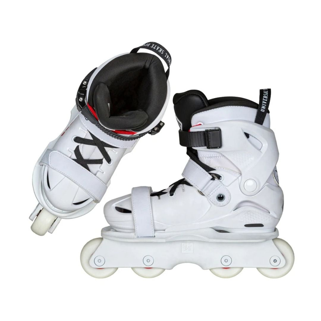 USD Glitch Vikings on Skates Junior Aggressive Size Adjustable Inline Skates White - Lucky Skates 