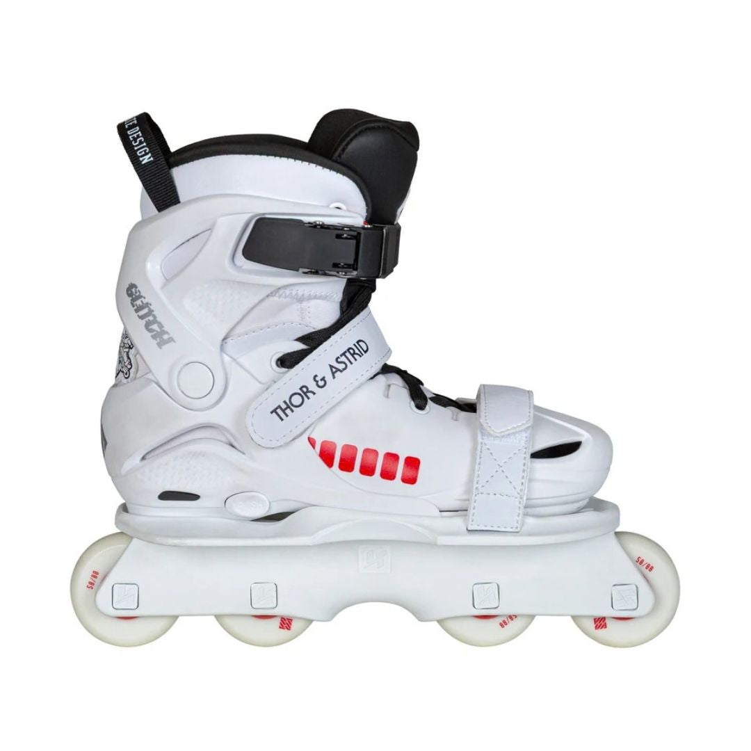USD Glitch Vikings on Skates Junior Aggressive Size Adjustable Inline Skates White - Lucky Skates 