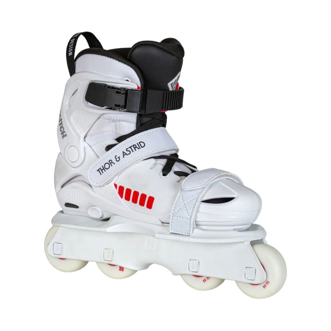 USD Glitch Vikings on Skates Junior Aggressive Size Adjustable Inline Skates White - Lucky Skates 