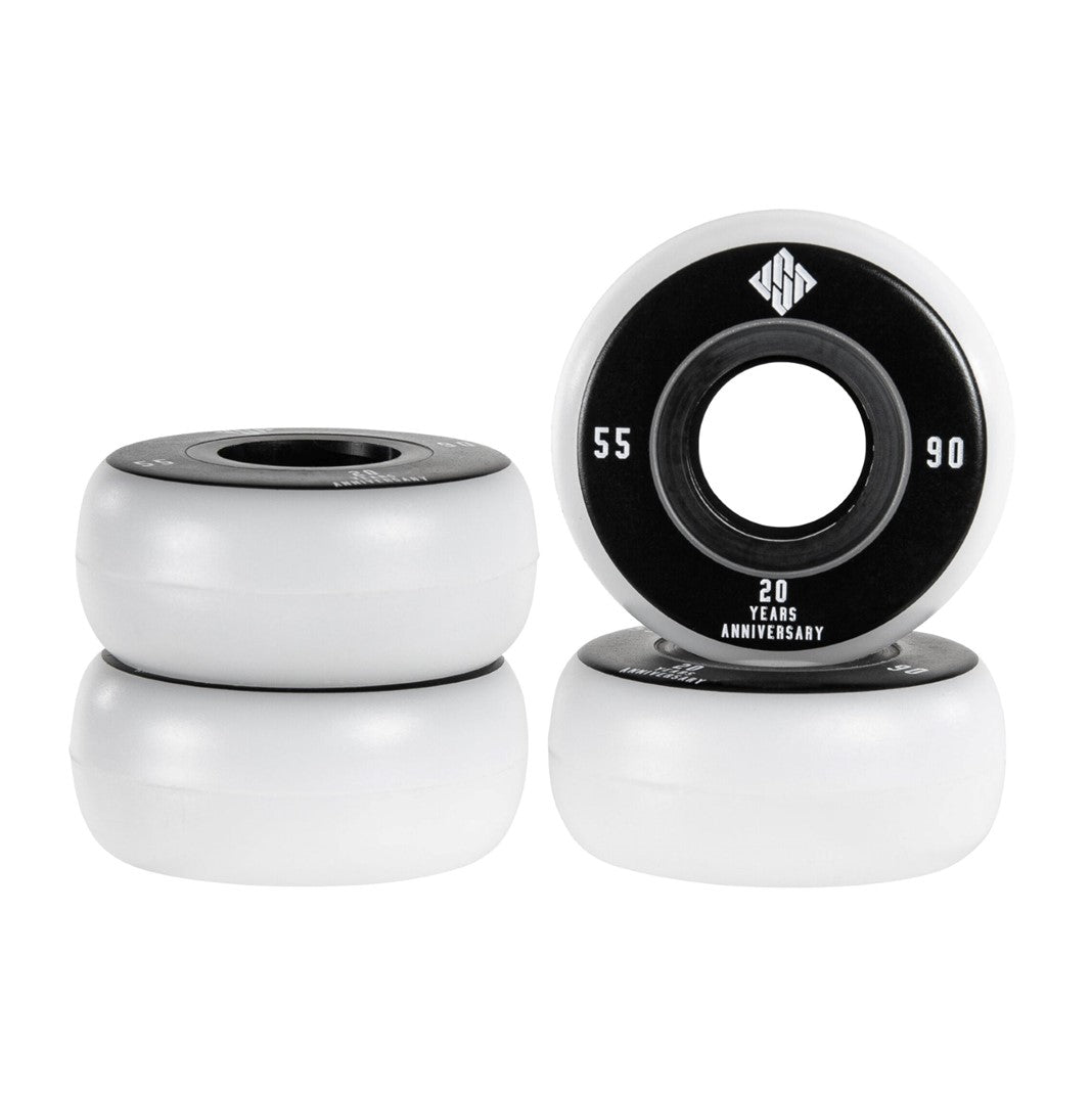 USD Team Inline Skate Wheels White 55mm 90a 4 Pack - Lucky Skates