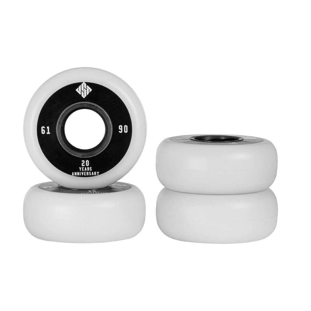 USD Team Inline Aggressive Skate Wheels 20 Year Anniversary 90a 61mm 4 Pack White - Lucky Skates