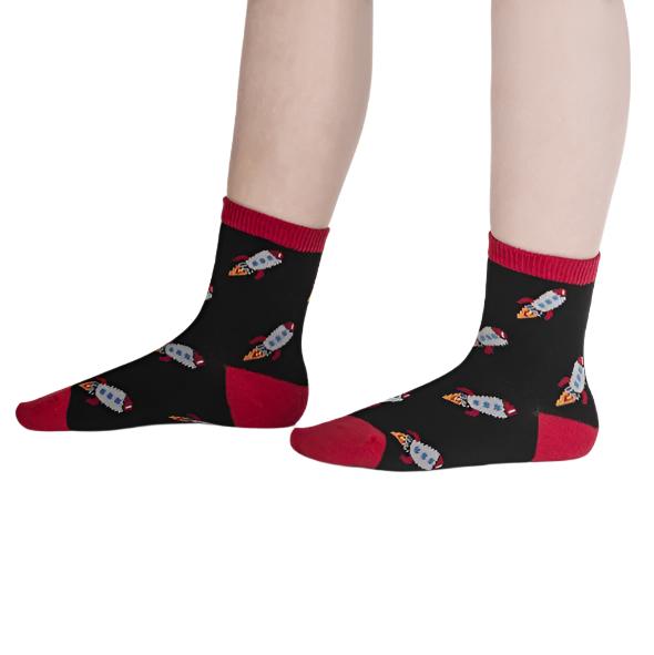 BLACK CREW SOCKS WITH ROCKET SHIP