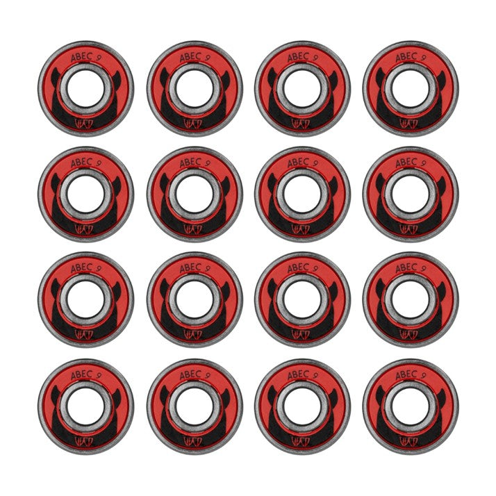 Wicked ABEC 9 Skate Bearings Red 608 8mm 16 Pack - Lucky Skates