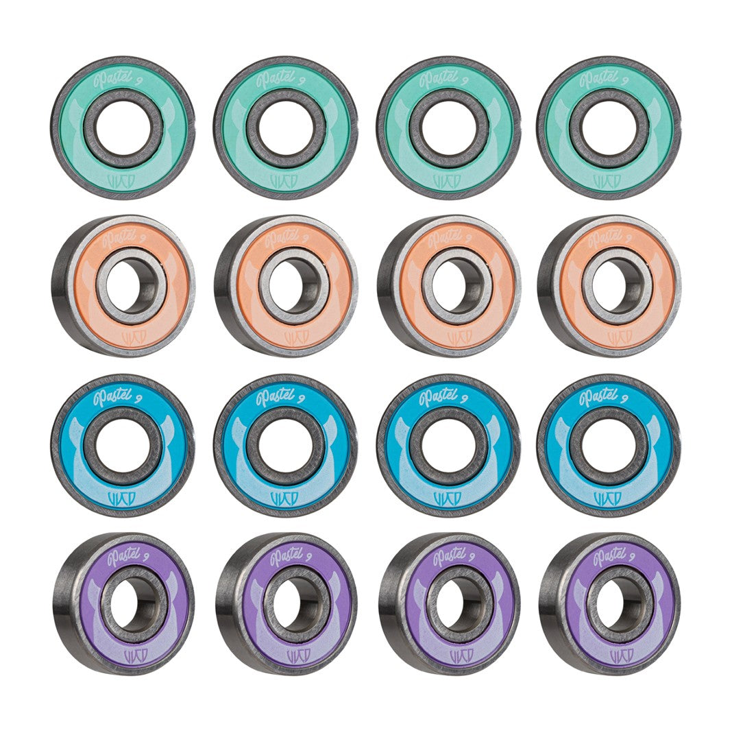 Wicked Pastel Abec 9 Skate Bearings Purple Blue Teal Peach - 16 Pack - Lucky Skates
