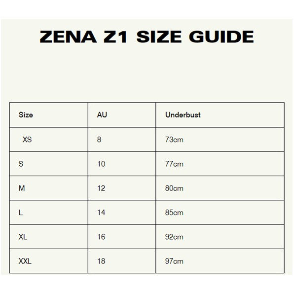 zena vest size chart 