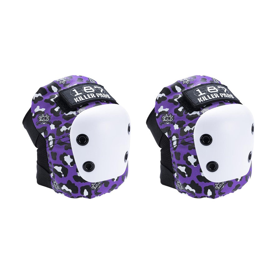 junior kids purple leopard print knee pads with white caps