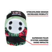 green and floral 187 elbow pad with white caps