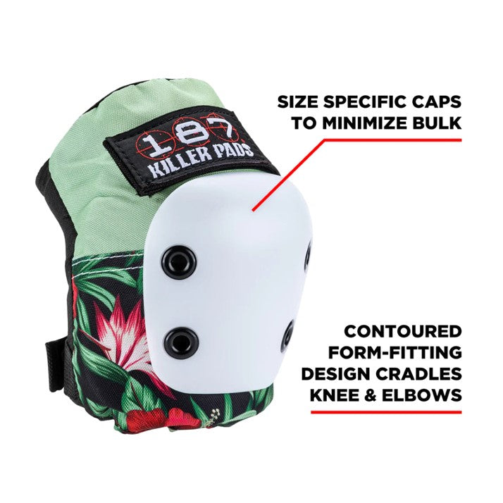 187 green and floral knee pads with white caps