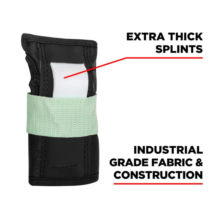 187 black wrist guard with green strap and white splint