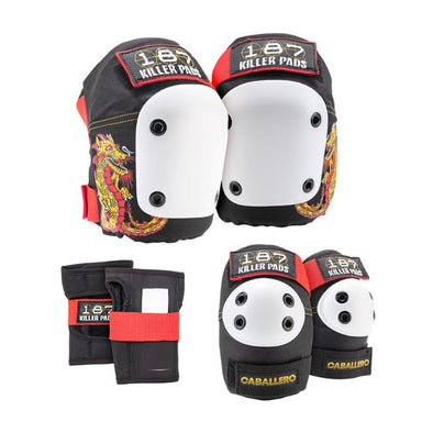187 killer pads dragon red yellow black knee pads elbow pads and wrist guards 