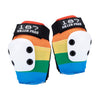 rainbow striped elbow pads, white recaps, black strap '187'  