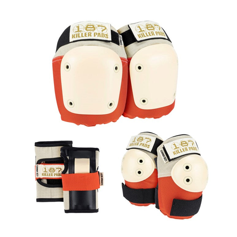 187 killer padding orange creams and black knee pads elbow pads and wrist guards cream caps