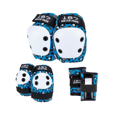 leopard blue print 187 killer padding set, knee pads elbow pads and wrist guards