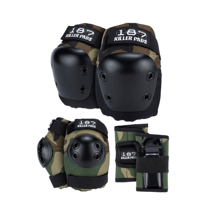 green camo print 187 killer padding set, knee pads elbow pads and wrist guards