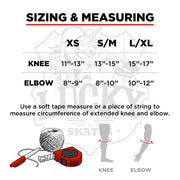 187 size chart for knee and elbow pads