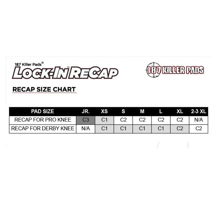 recap size chart for 187 pro derby knee pad