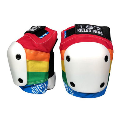 rainbow print striped knee pads, white caps  