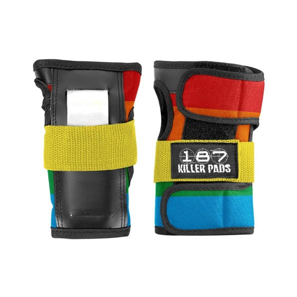 rainbow striped 187 killer pad wrist guards with white splint