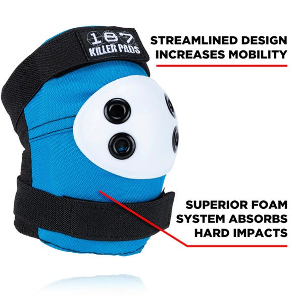 blue 187 elbow pad with white caps
