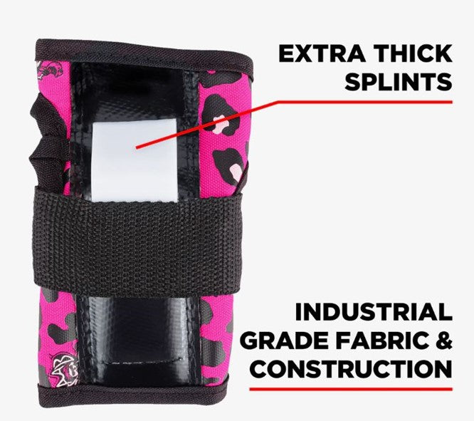 junior pink leopard 187 wrist guards with white splint