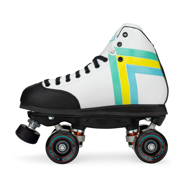 white antik skyhawk with blue, yellow and green stripe