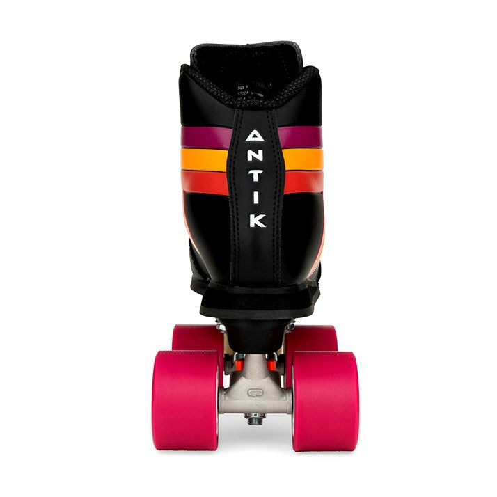 back view of antik skyhawk skates with red wheels