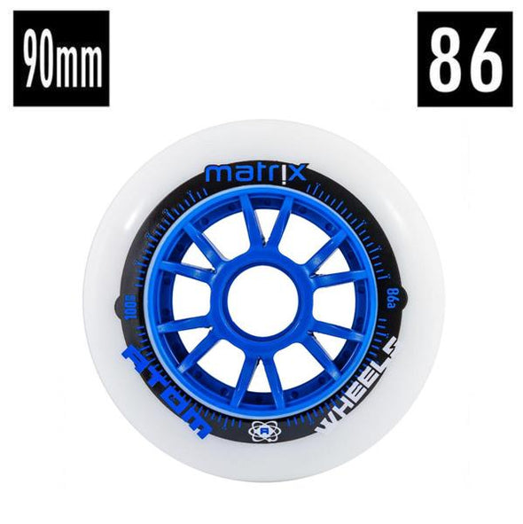 90mm blue and white atom inline speed wheel 