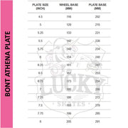 size chart for bont athena plate