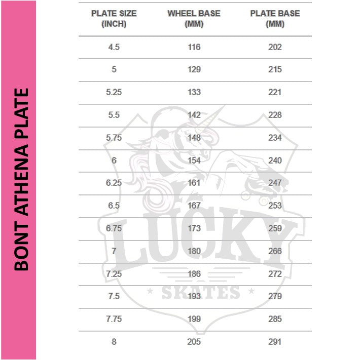 size chart for bont athena plate