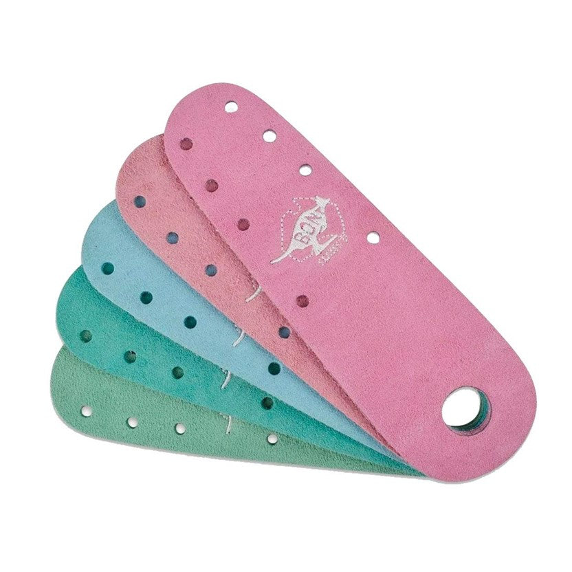 rollerskate toe guard protectors, suede, pink, teal, blue 