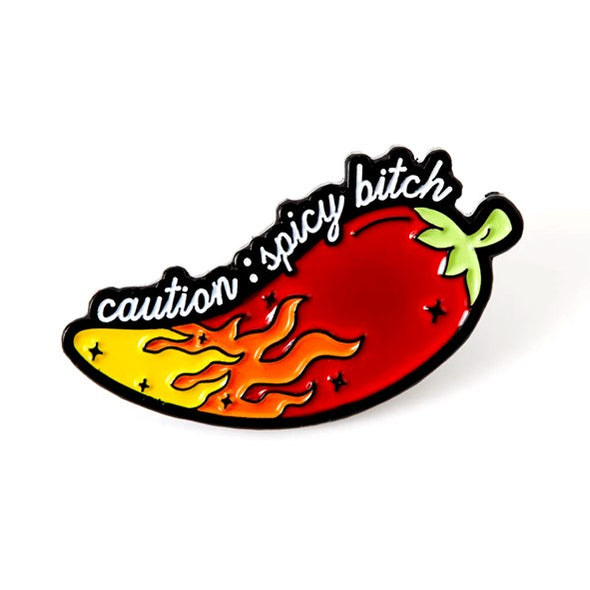 CAUTION CHILLI HOT AND SPICY PIN 